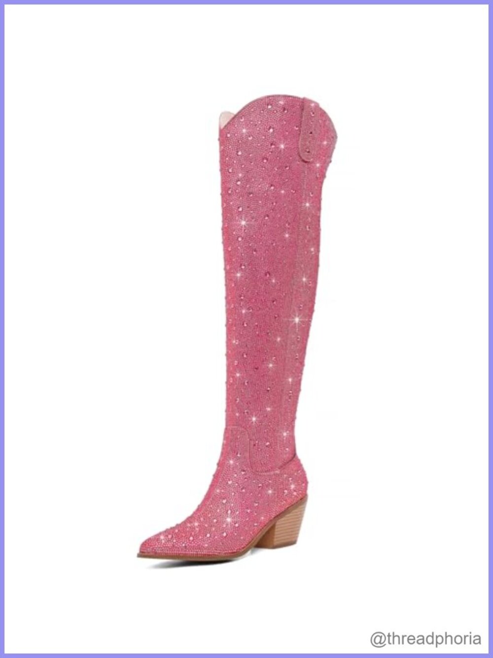 Rhinestone Over the Knee Cowboy Boots Faux Leather Chunky Heel Western Boots